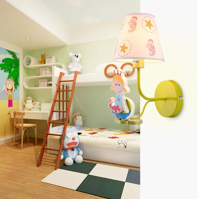 Houten prinses wandlamp met zeepaardje meisjes slaapkamer 1 hoofd cartoon wandkandelaar Clearhalo