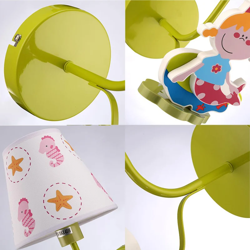 Houten prinses wandlamp met zeepaardje meisjes slaapkamer 1 hoofd cartoon wandkandelaar Clearhalo