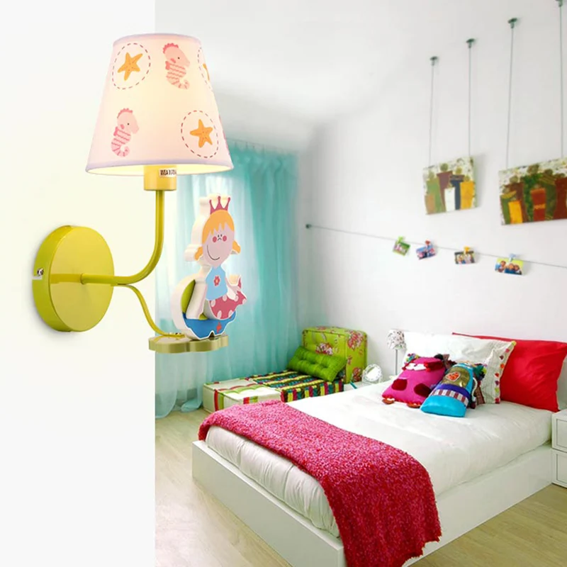 Houten prinses wandlamp met zeepaardje meisjes slaapkamer 1 hoofd cartoon wandkandelaar Clearhalo