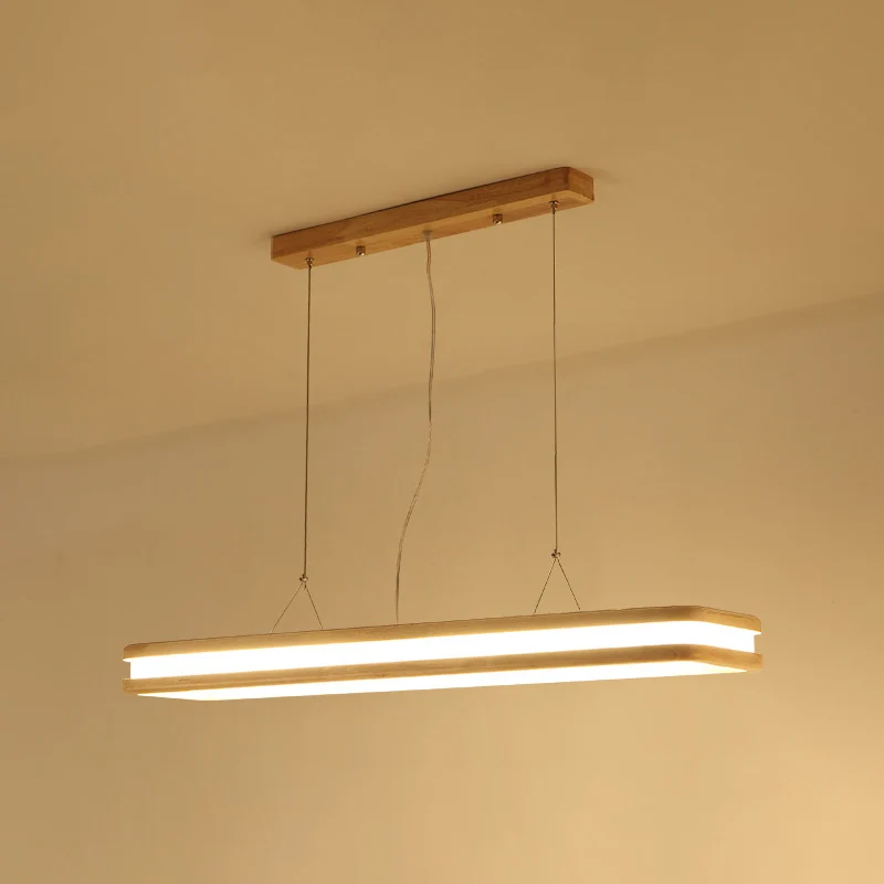 Houten rechthoekige hangende eilandlamp Minimalistische LED-plafondhanglamp van acryl voor het diner Clearhalo