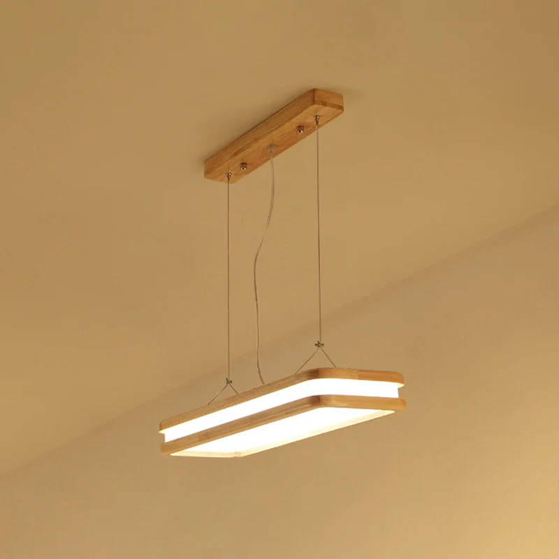 Houten rechthoekige hangende eilandlamp Minimalistische LED-plafondhanglamp van acryl voor het diner Clearhalo