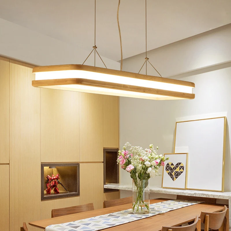Houten rechthoekige hangende eilandlamp Minimalistische LED-plafondhanglamp van acryl voor het diner Clearhalo