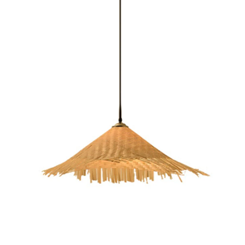 Houten strohoedvormige hanglamp Aziatische stijl 1 lamp Bamboe hangende lamp Clearhalo