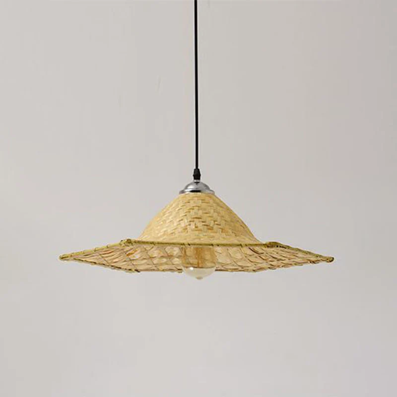 Houten strohoedvormige hanglamp Aziatische stijl 1 lamp Bamboe hangende lamp Clearhalo