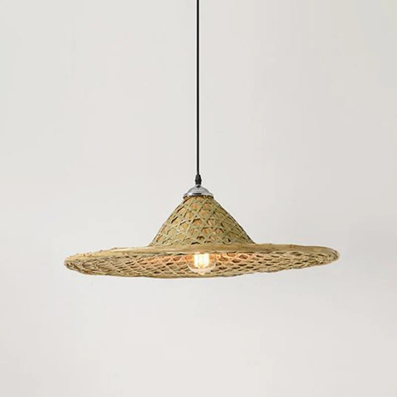 Houten strohoedvormige hanglamp Aziatische stijl 1 lamp Bamboe hangende lamp Clearhalo
