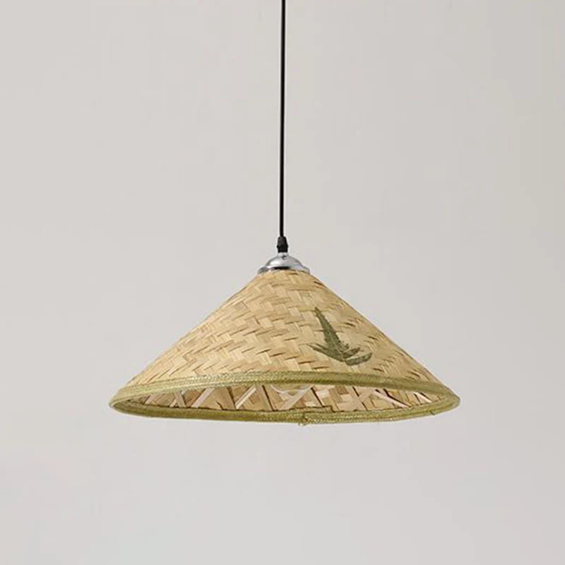 Houten strohoedvormige hanglamp Aziatische stijl 1 lamp Bamboe hangende lamp Clearhalo