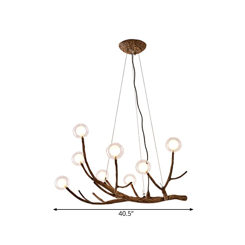 Houten Tak Kroonluchter Lamp Lodge Stijl 8/12/16 Lichten Bruin Plafondlamp Met Helder Glazen Bol Schaduw, Warm/Wit Licht C...