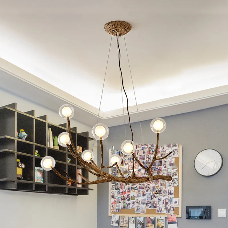 Houten Tak Kroonluchter Lamp Lodge Stijl 8/12/16 Lichten Bruin Plafondlamp Met Helder Glazen Bol Schaduw, Warm/Wit Licht C...