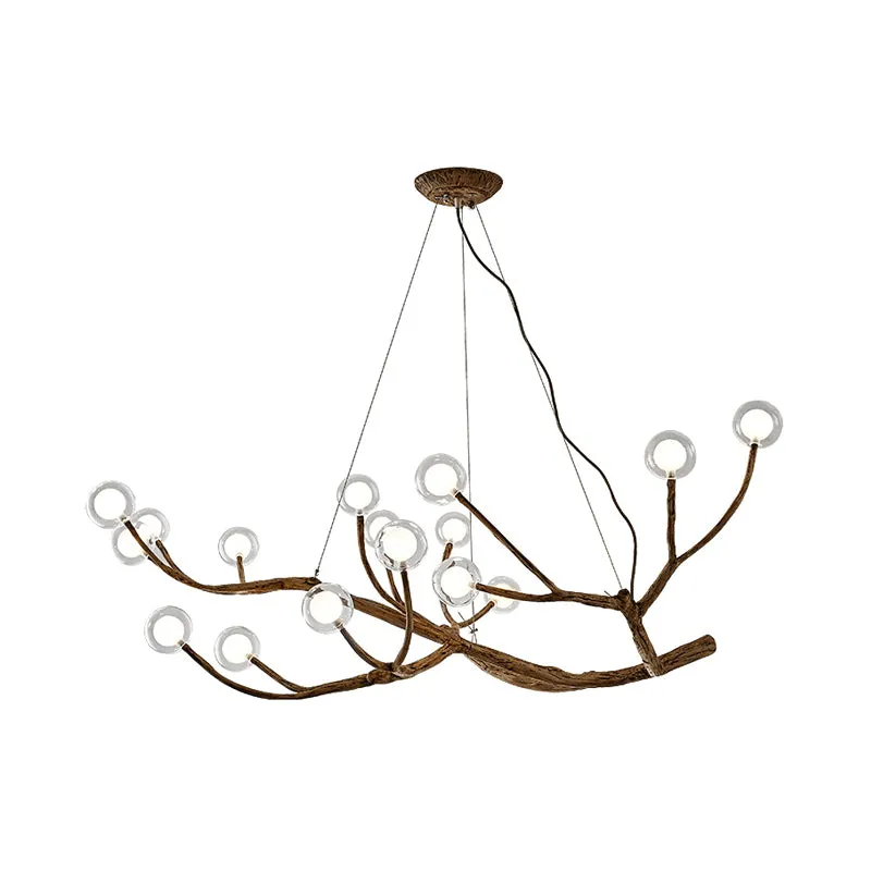 Houten Tak Kroonluchter Lamp Lodge Stijl 8/12/16 Lichten Bruin Plafondlamp Met Helder Glazen Bol Schaduw, Warm/Wit Licht C...
