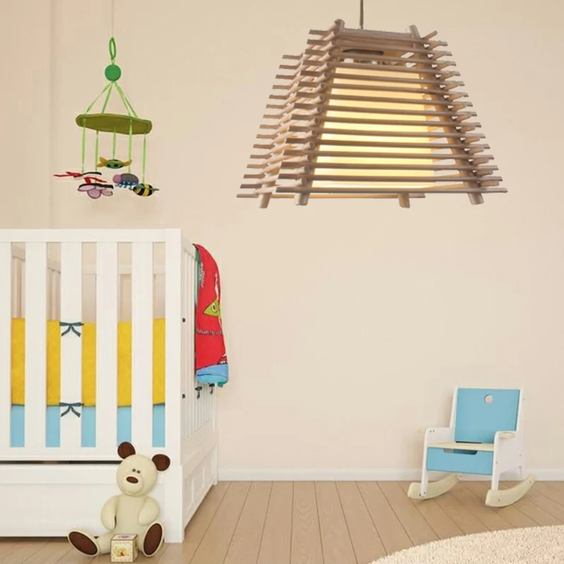 Houten trapeziumvormige hanglamp Japanse 1-lichts houten hanglamp met witte glazen kap voor slaapkamer Clearhalo