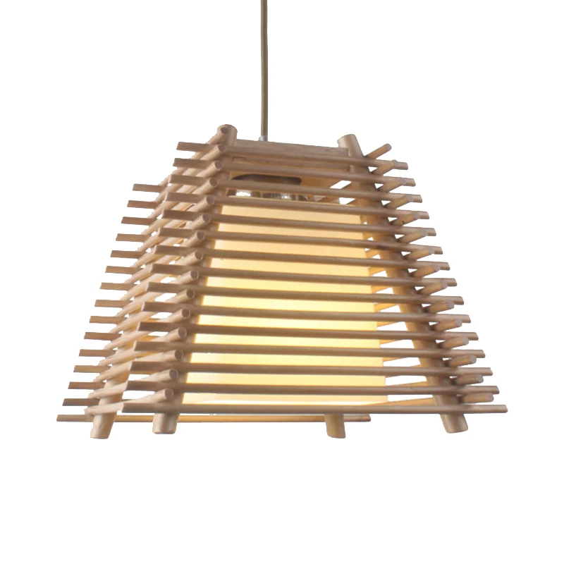 Houten trapeziumvormige hanglamp Japanse 1-lichts houten hanglamp met witte glazen kap voor slaapkamer Clearhalo