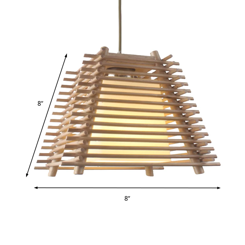 Houten trapeziumvormige hanglamp Japanse 1-lichts houten hanglamp met witte glazen kap voor slaapkamer Clearhalo