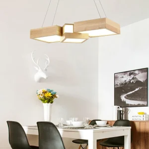 Houten vierkante eilandverlichtingsarmatuur Moderne stijl LED houten hangende plafondlamp Clearhalo