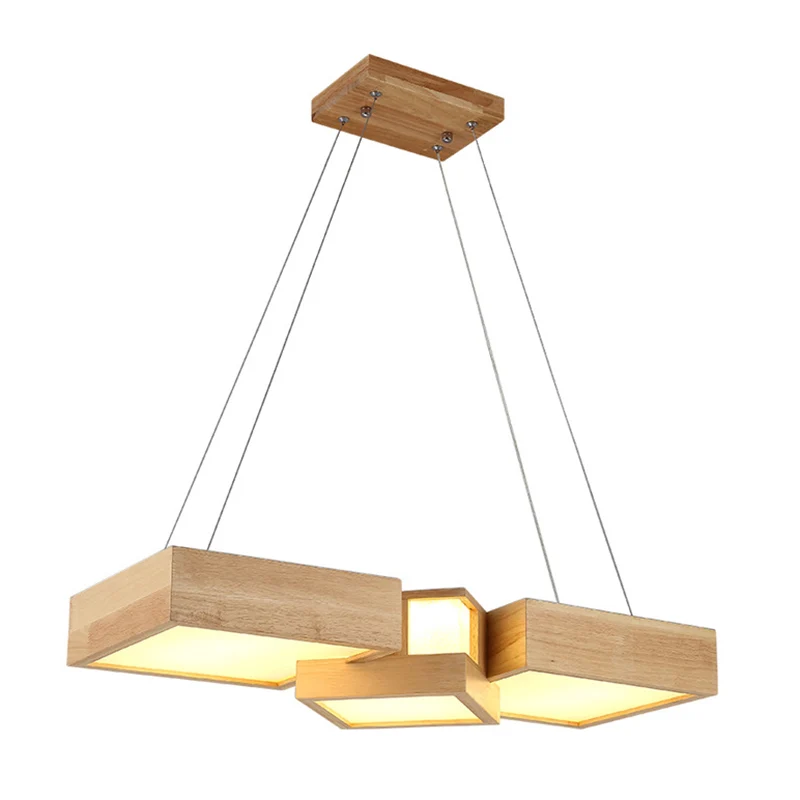 Houten vierkante eilandverlichtingsarmatuur Moderne stijl LED houten hangende plafondlamp Clearhalo