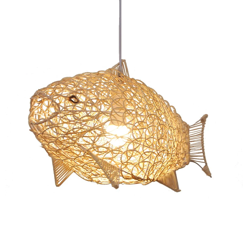 Houten Vis Hanglamp Traditie Bamboe 1 Lamp Hanglampenset voor Restaurant Clearhalo