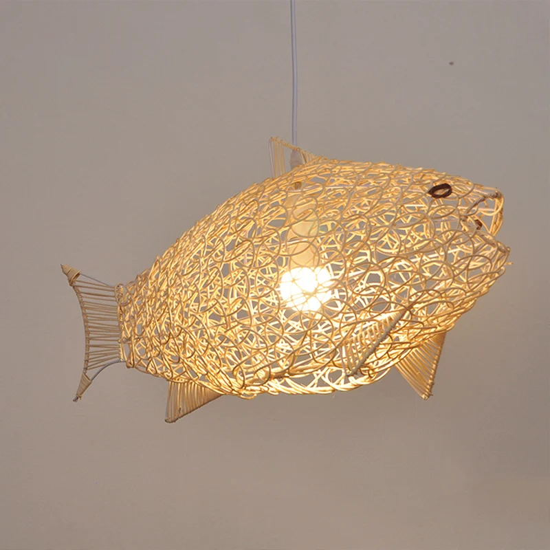 Houten Vis Hanglamp Traditie Bamboe 1 Lamp Hanglampenset voor Restaurant Clearhalo