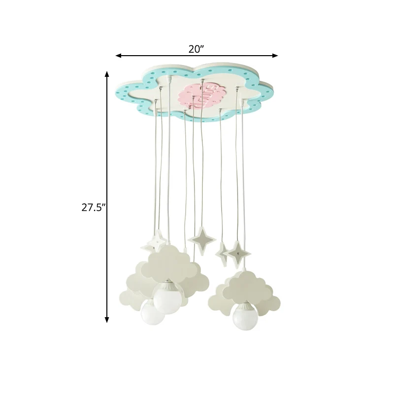 Houten wolkencluster hanglamp kinderen 3 lampen blauw en wit hanglamp voor kinderkamer Clearhalo