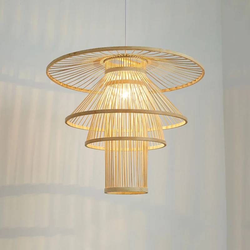 Houtgelaagde hanglamp Eenvoud 1 lamp Bamboe hanglamp voor theesalon Clearhalo