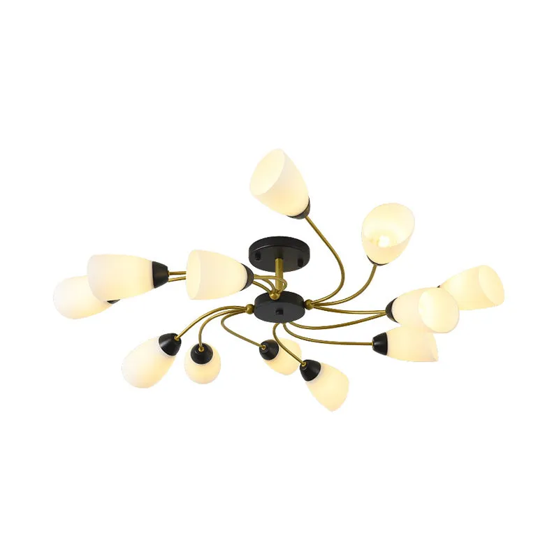Ijzer Zwart/Goud Plafondarmatuur Spiraal 9/12-kops Traditionele Semi-inbouwlamp met taps toelopende witte glazen kap Clear...