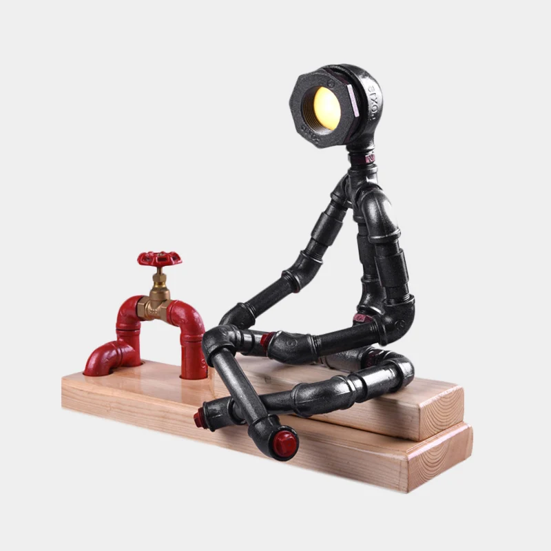 IJzeren denkertafellamp met gekruiste poten, industriële LED-slaapkamernachtlamp zwart met ventieldeco en rechthoekige hou...