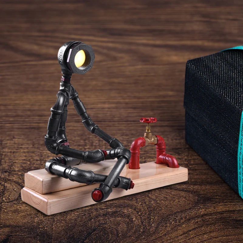 IJzeren denkertafellamp met gekruiste poten, industriële LED-slaapkamernachtlamp zwart met ventieldeco en rechthoekige hou...