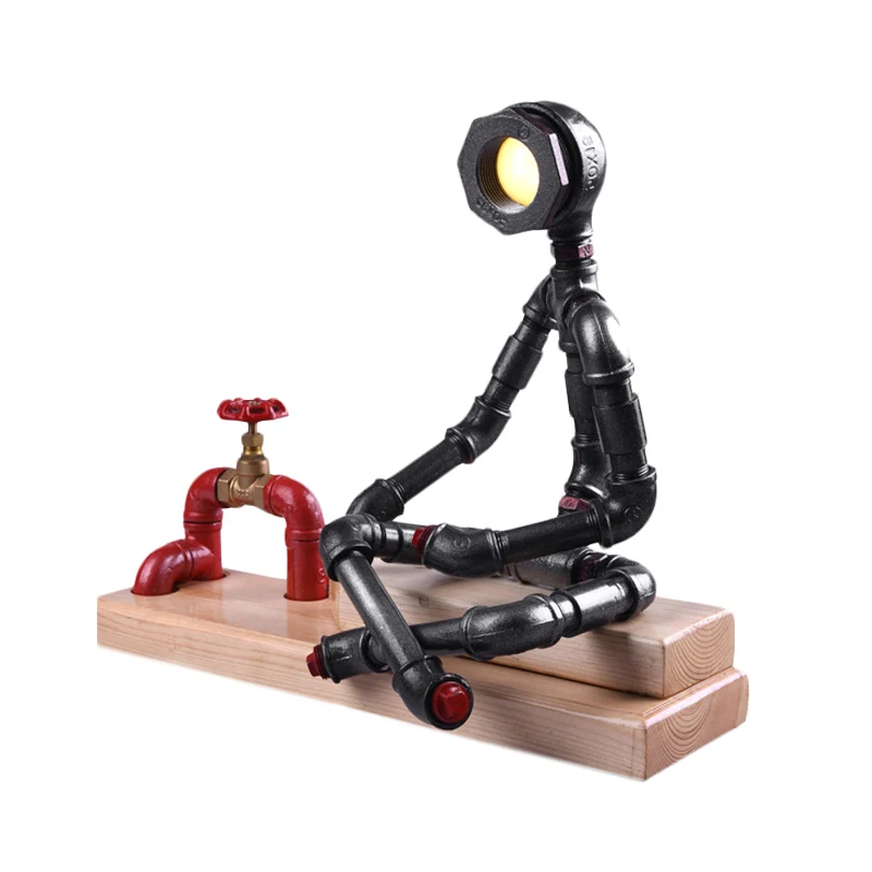 IJzeren denkertafellamp met gekruiste poten, industriële LED-slaapkamernachtlamp zwart met ventieldeco en rechthoekige hou...