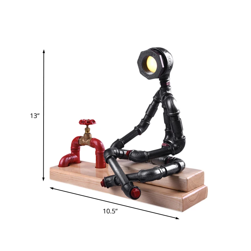 IJzeren denkertafellamp met gekruiste poten, industriële LED-slaapkamernachtlamp zwart met ventieldeco en rechthoekige hou...