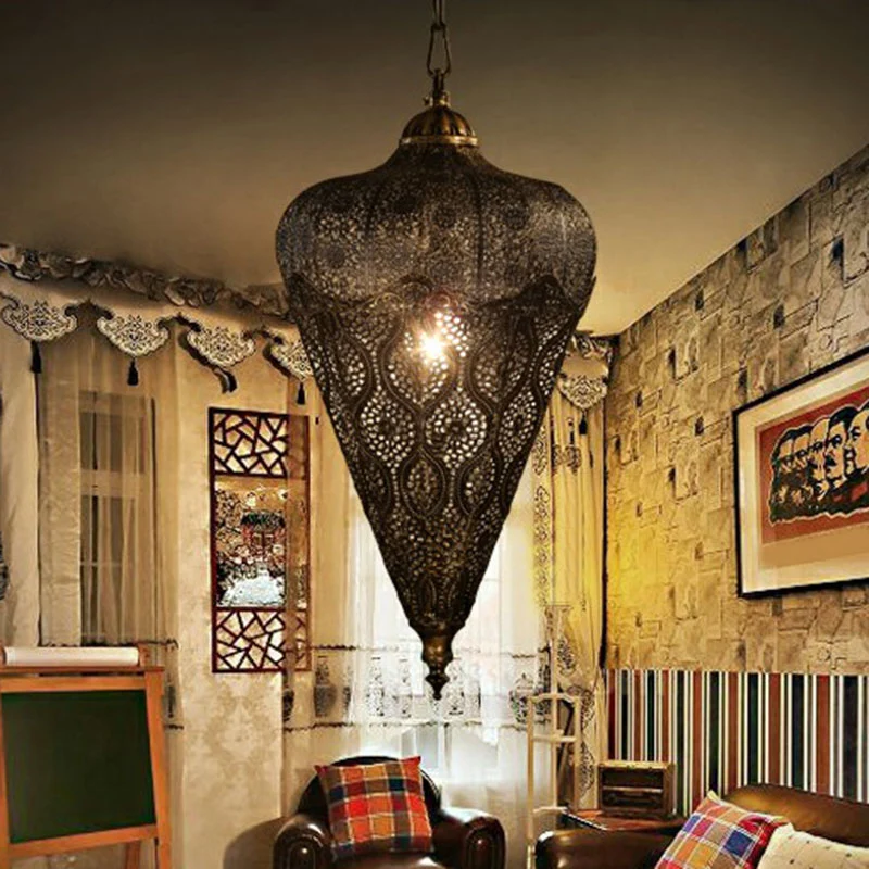 Ijzeren holle plafondlamp Klassieke hangende restauranthanglamp met één lamp brons Clearhalo