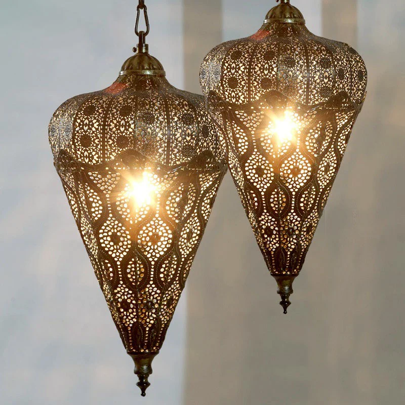 Ijzeren holle plafondlamp Klassieke hangende restauranthanglamp met één lamp brons Clearhalo
