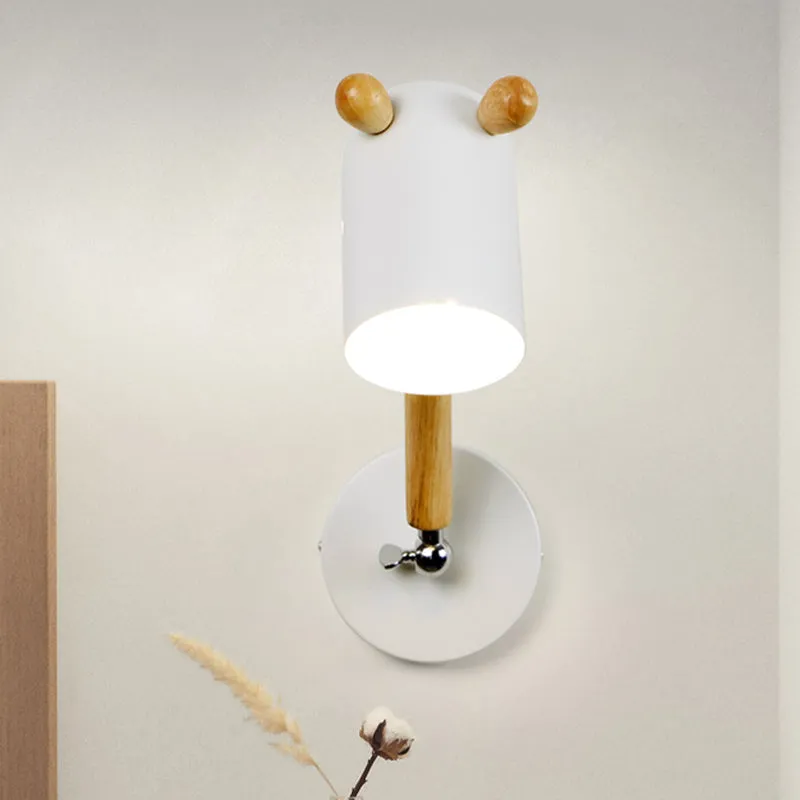 Ijzeren langwerpige koepel zwenkarm wandlamp kinderen 1 lamp wit/groen/grijs-hout blaker armatuur met ontluchtingsgat Clea...