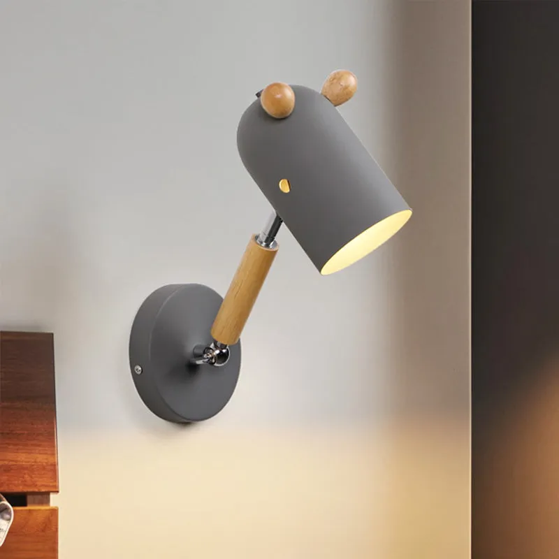 Ijzeren langwerpige koepel zwenkarm wandlamp kinderen 1 lamp wit/groen/grijs-hout blaker armatuur met ontluchtingsgat Clea...