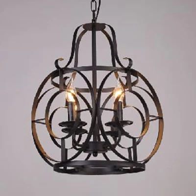 IJzeren Lantaarn Kooi Hanglamp Vintage Stijlvol 4 Lampen Restaurant Kroonluchter Hanglamp Zwart Clearhalo