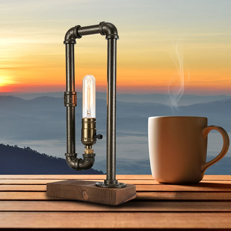 IJzeren rechthoekige tafelverlichting met achtergrondverlichting Vintage industriële slaapkamer met 1 hoofd en antiek kope...