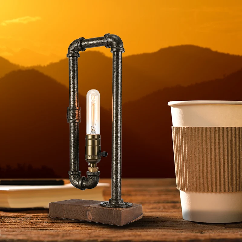 IJzeren rechthoekige tafelverlichting met achtergrondverlichting Vintage industriële slaapkamer met 1 hoofd en antiek kope...