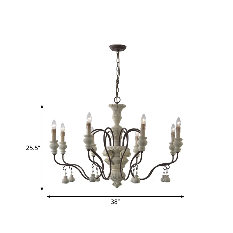 IJzeren witte druppelhanger gebogen arm Traditionele houten hangende kroonluchter voor eetkamer Clearhalo
