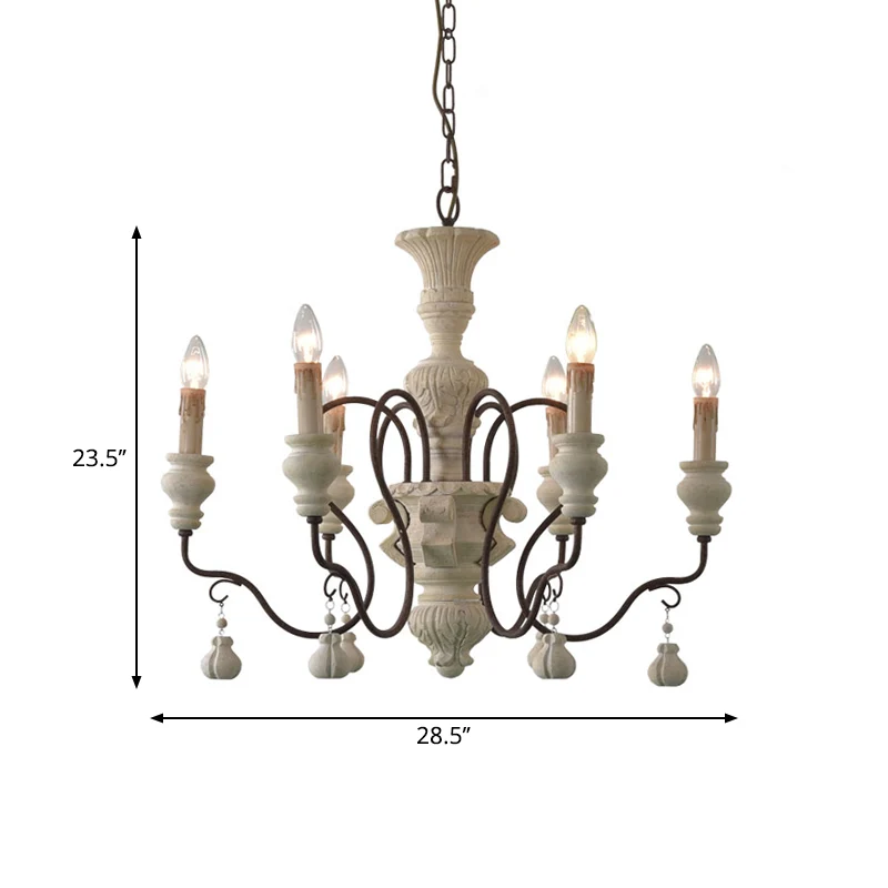 IJzeren witte druppelhanger gebogen arm Traditionele houten hangende kroonluchter voor eetkamer Clearhalo