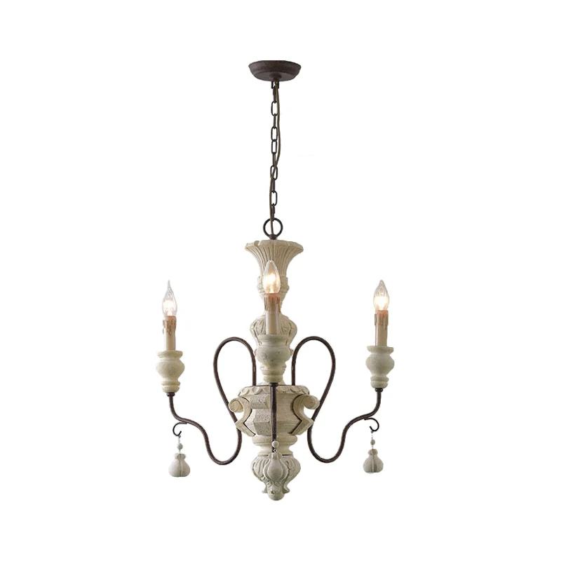 IJzeren witte druppelhanger gebogen arm Traditionele houten hangende kroonluchter voor eetkamer Clearhalo