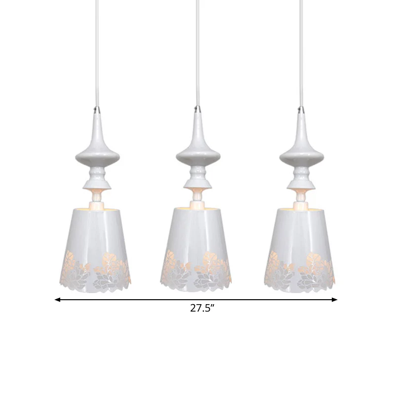 IJzergeëtste roze rand multi-hanger pastorale stijl 3-kops eetkamer hangend lichtarmatuur wit Clearhalo