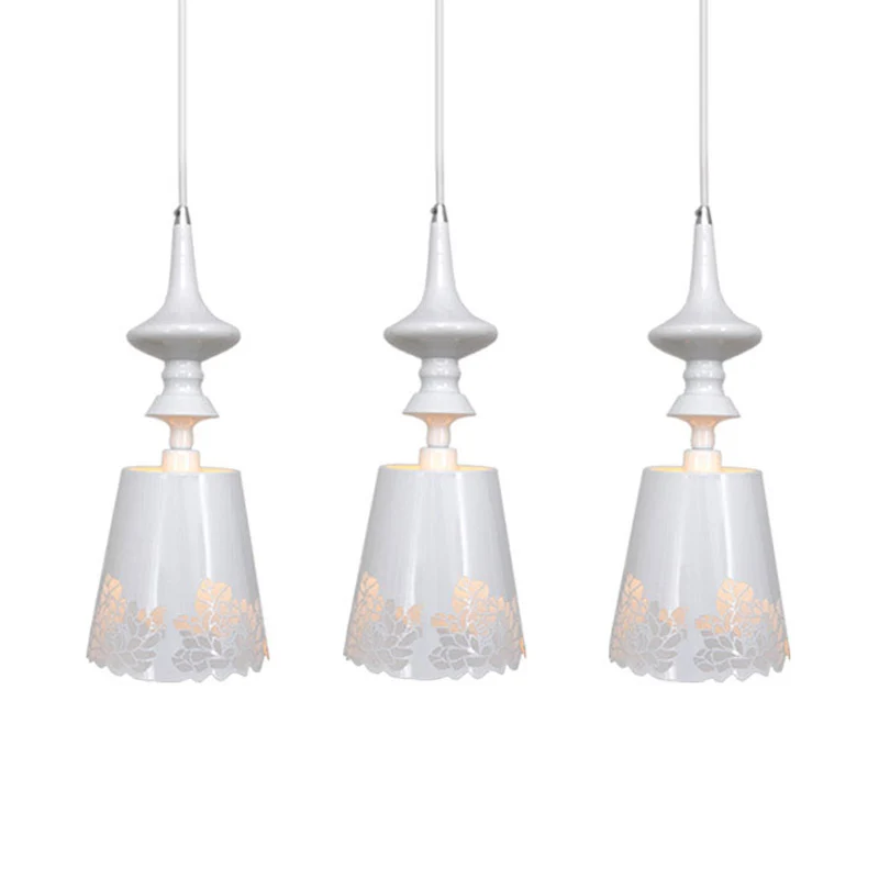IJzergeëtste roze rand multi-hanger pastorale stijl 3-kops eetkamer hangend lichtarmatuur wit Clearhalo