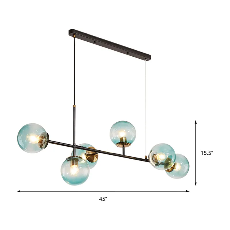 Industriële eilandhanglamp met 6 lampen en amber/melkwit/gradiëntblauw glazen kap Messing kogelplafondlamp met verstelbaar...