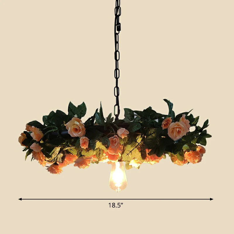 Industriële hanglamp kooistijl, 1 kop, metalen hanglamp met kunstblad en bloem Clearhalo