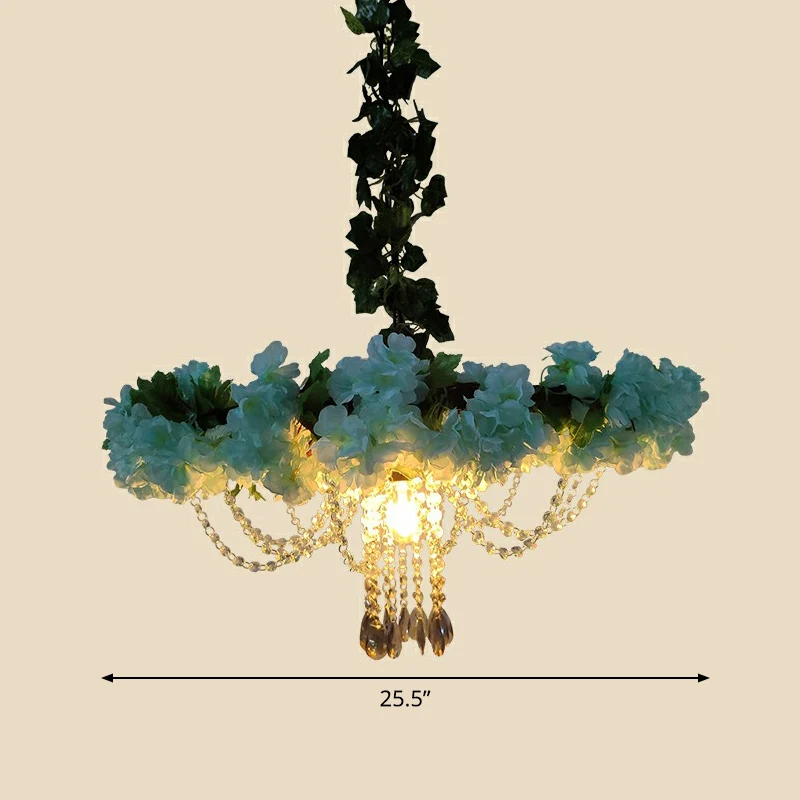 Industriële hanglamp kooistijl, 1 kop, metalen hanglamp met kunstblad en bloem Clearhalo