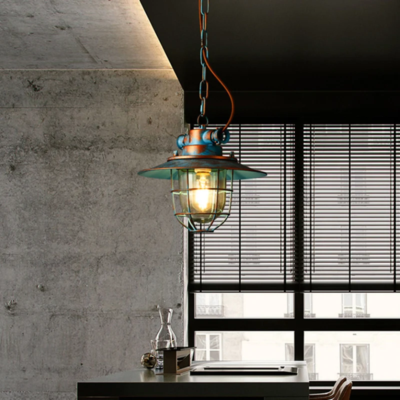 Industriële ijzeren kooi hanglamp koperpatina 1 lichte ophanglamp met verstelbare ketting Clearhalo