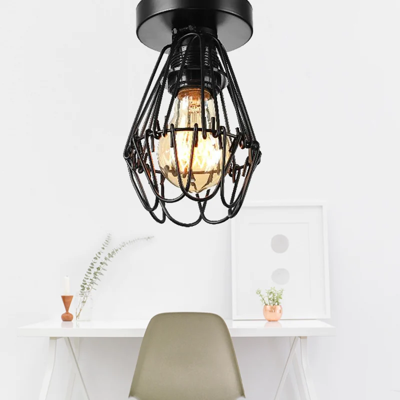 Industriële kooi-inbouwhanglamp met bloemblaadjeontwerp 1 lichtmetalen plafondverlichting zwart voor koffiebar Clearhalo