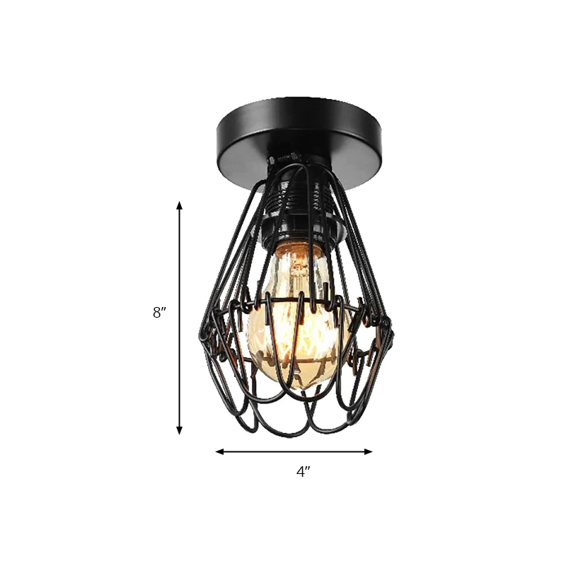 Industriële kooi-inbouwhanglamp met bloemblaadjeontwerp 1 lichtmetalen plafondverlichting zwart voor koffiebar Clearhalo