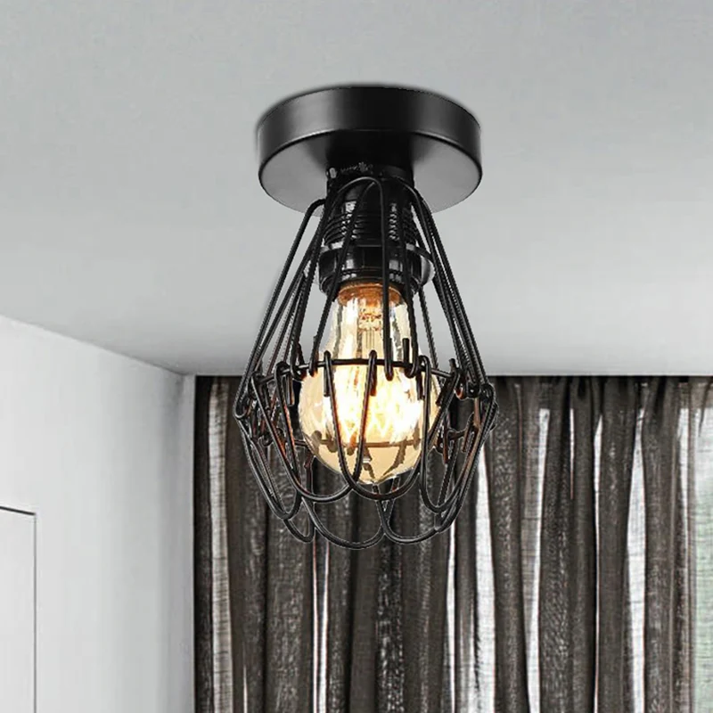 Industriële kooi-inbouwhanglamp met bloemblaadjeontwerp 1 lichtmetalen plafondverlichting zwart voor koffiebar Clearhalo