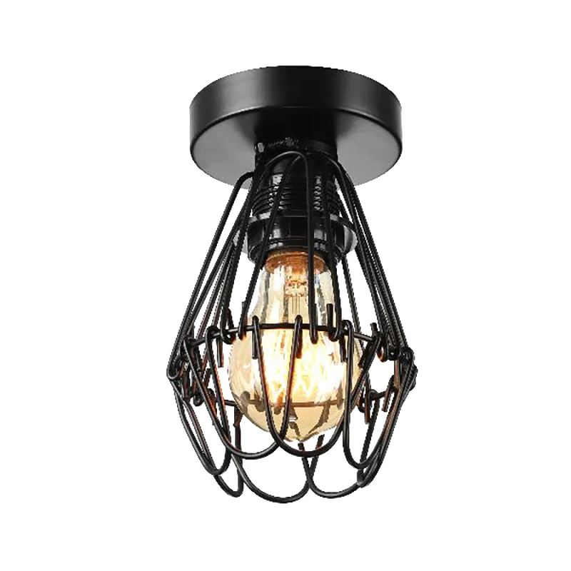 Industriële kooi-inbouwhanglamp met bloemblaadjeontwerp 1 lichtmetalen plafondverlichting zwart voor koffiebar Clearhalo