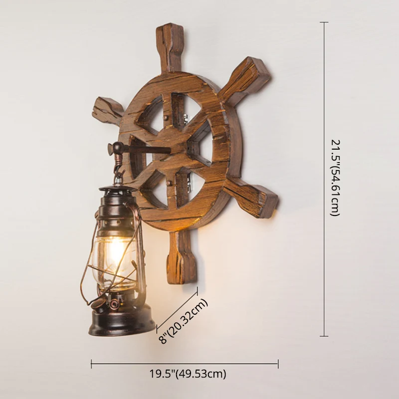 Industriële nautische stijl wandkandelaar Vintage houten roer wandlamp voor restaurantbar Clearhalo
