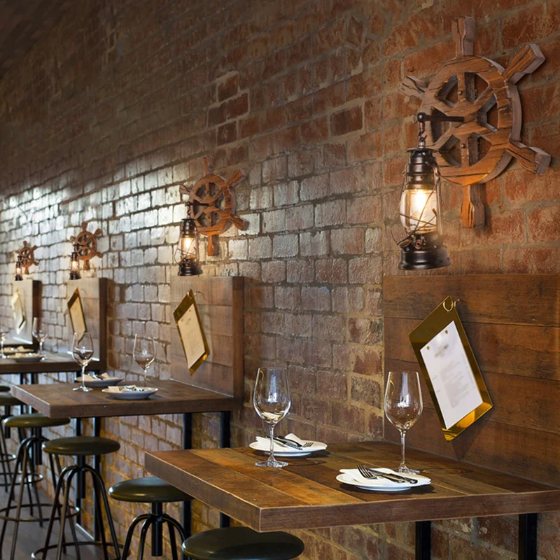 Industriële nautische stijl wandkandelaar Vintage houten roer wandlamp voor restaurantbar Clearhalo