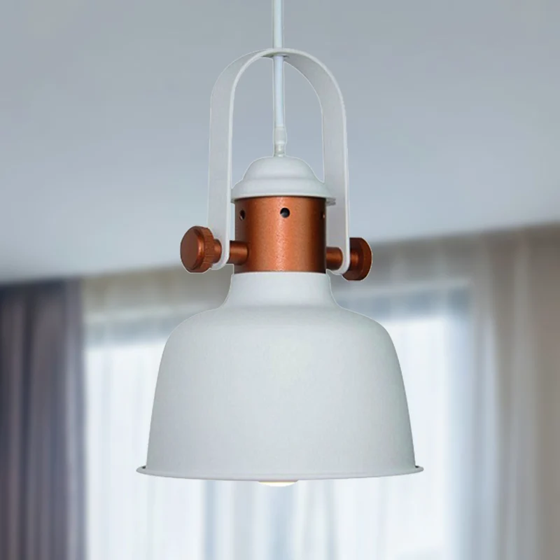 Industriële schuurschaduw hanglamp 1 kop metalen hanglamp met handvat zwart/wit voor keuken Clearhalo